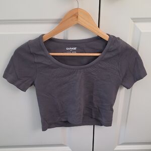 Garage Charcoal Scoop Neck Ribbed Crop Top